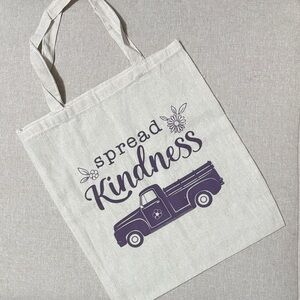 “Spread Kindness” Cloth Shoppers Tote-15x13.5 inches-Unused-Ecru/Purple